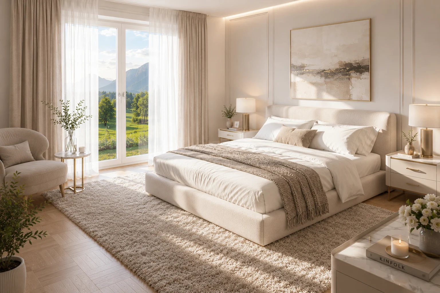 La Dorée — Chambre avec balcon et vue sur les montagnes — visualisation 3D indicative