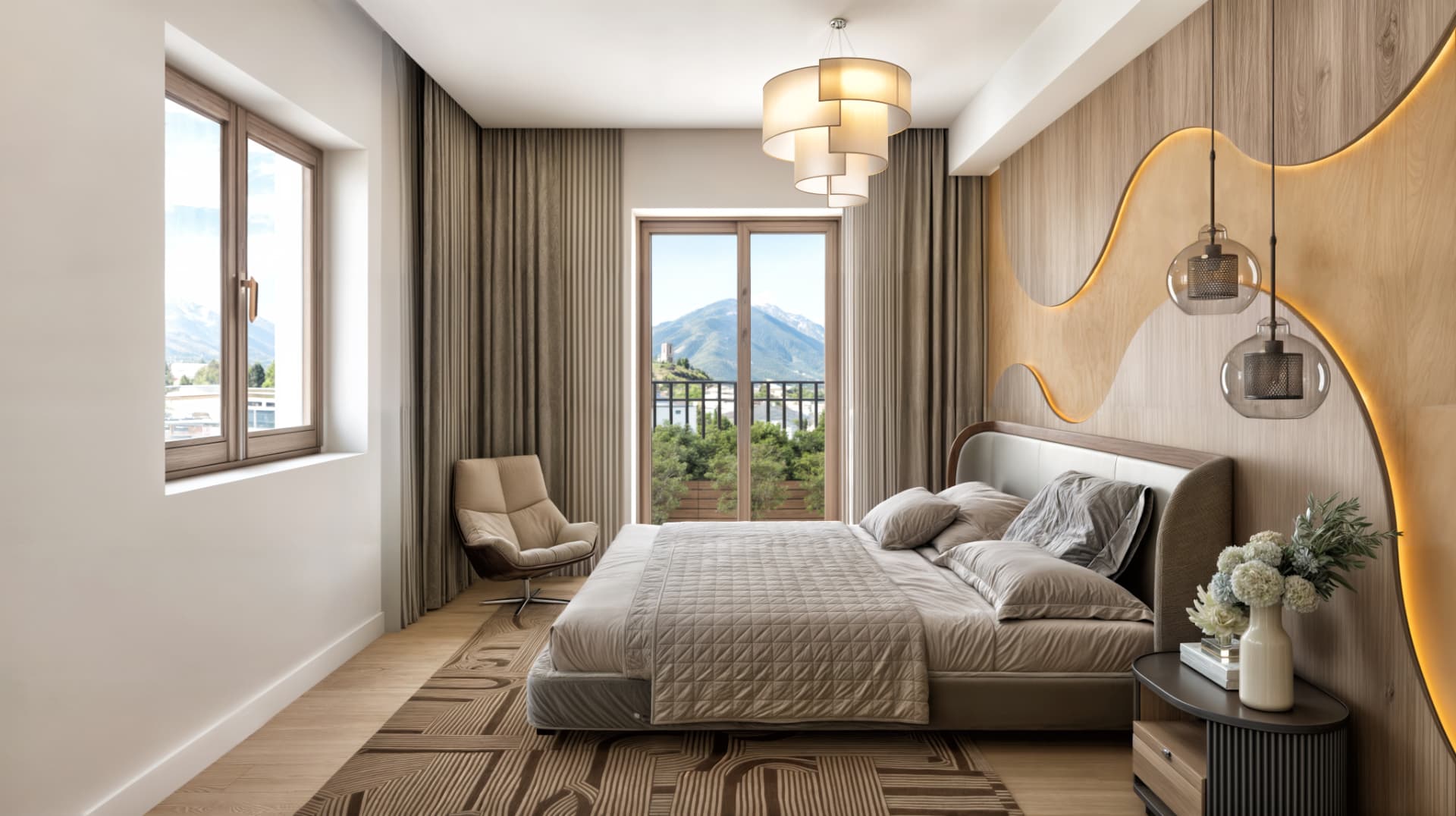 Chambre avec vue sur les montagnes — rendu de la Résidence La Romande