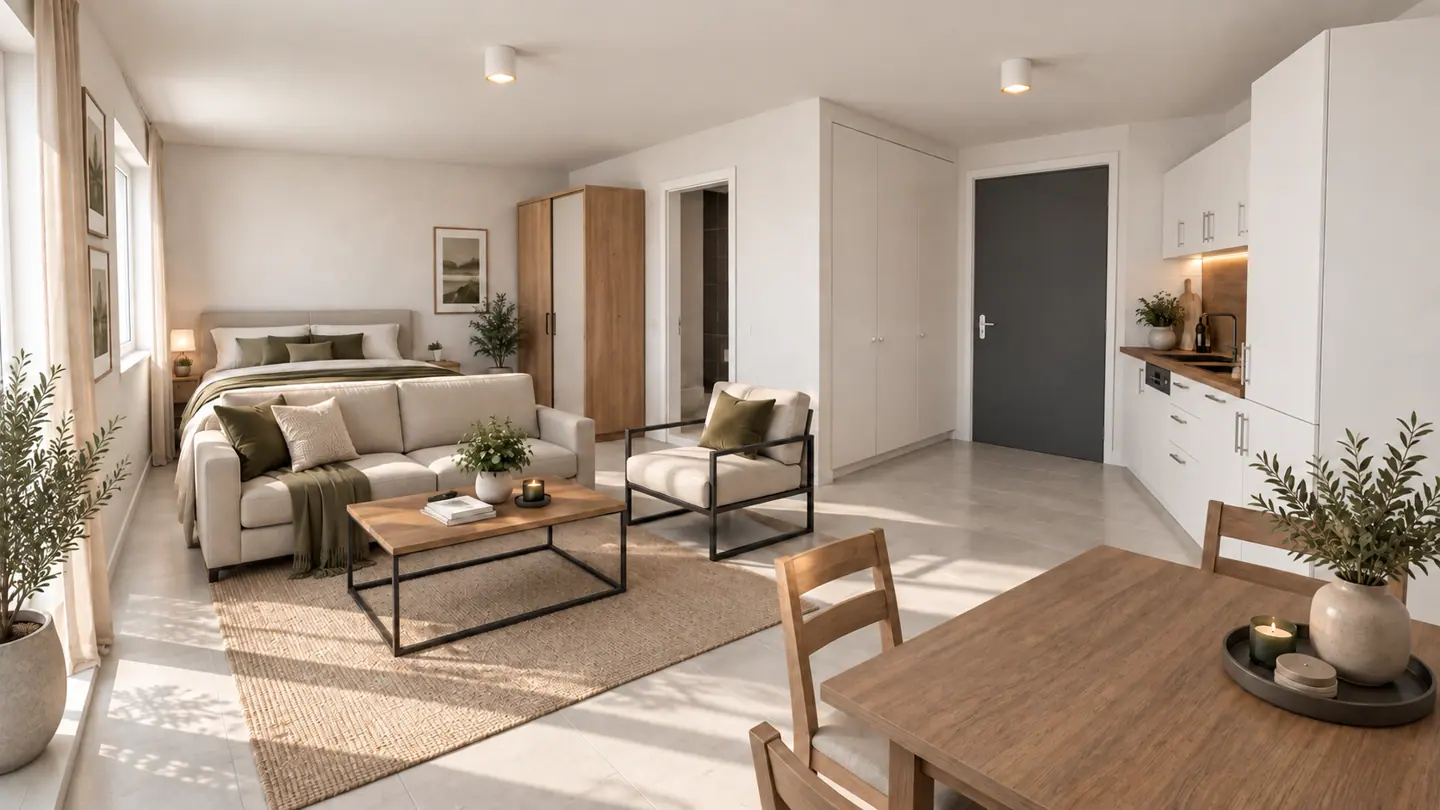 Intérieur d’un appartement de 1.5 pièce — visualisation 3D