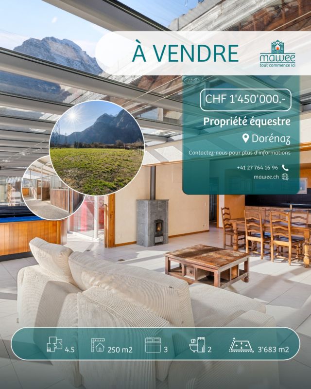 🟠 À Vendre à Dorénaz📍Fort potentiel immobilier – Propriété équestre - Villa de plain-pied

Située dans un cadre paisible et verdoyant, cette propriété d’exception de 3'683 m² (comprenant 1'207 m² de terrain constructible et 2'476 m² de terrain agricole) représente une opportunité unique tant pour les passionnés de chevaux que pour les investisseurs à la recherche d’un projet à fort potentiel.

✨Cette propriété offre un potentiel de valorisation important, avec plusieurs possibilités d’aménagement et agrandissement pour maximiser le rendement locatif ou développer des projets immobiliers d'envergure. Le terrain constructible de 1'207 m² et la zone agricole de 2'476 m² permettent une grande flexibilité :

🔹Création d’appartements au-dessus de la villa pour un revenu locatif intéressant
🔹Transformation de l’écurie en atelier, garage ou autre espace professionnel
🔹Déplacement de l’écurie sur la zone agricole et construction de plusieurs logements à la place
🔹Développement d’un projet immobilier sur la partie constructible du terrain

Ne manquez pas cette chance ! Contactez-nous pour plus d’informations ou pour organiser une visite. https://mawee.ch/achat/#immomig:/fr/o/a-vendre-maison-individuelle-sur-demande-5307545

Mawee, tout commence ici !🟧

📞Contactez-nous au: +41 27 764 16 96
📍Grand rue 21, 1904 Vernayaz

#mawee #valais #appartement #venteimmobilière #appartement #agenceimmobilière #immobilier #wallis #achatimmobilier #maison #appart #vendu #vernayaz #martigny #vente #valaiswallis #apprendre #ppe #realestate #checklists #chevaux #equestre #cheval #dorénaz